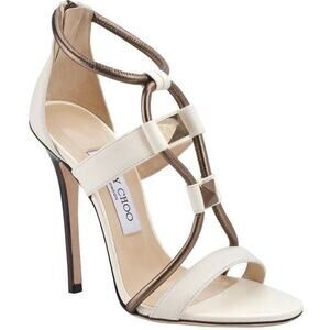 Jimmy Choo Ivory Bronze Strappy Open Toe Stiletto Pumps